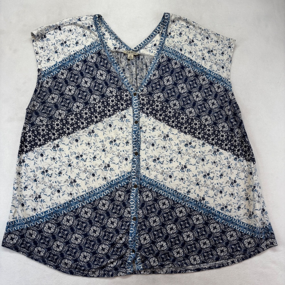 Lucky Brand Blouse Bundle Women 2X Blue Black Floral Boho Peasant Tops Lot 2pc - Picture 3 of 12